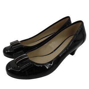 Naturalizer Women 7.5 W SWEET Black Silver Shiny Bow Round Toe Heels Pumps Shoes